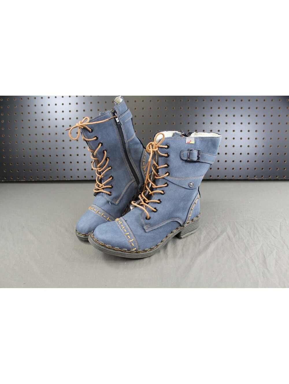 TMA EYES Retro Hand-Stitched Blue Leather Boots Sz 9
